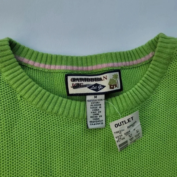 NWT Caribbean Joe Mens Size M Sweater Green 100% Cotton Pullover Crew Neck - Picture 7 of 8